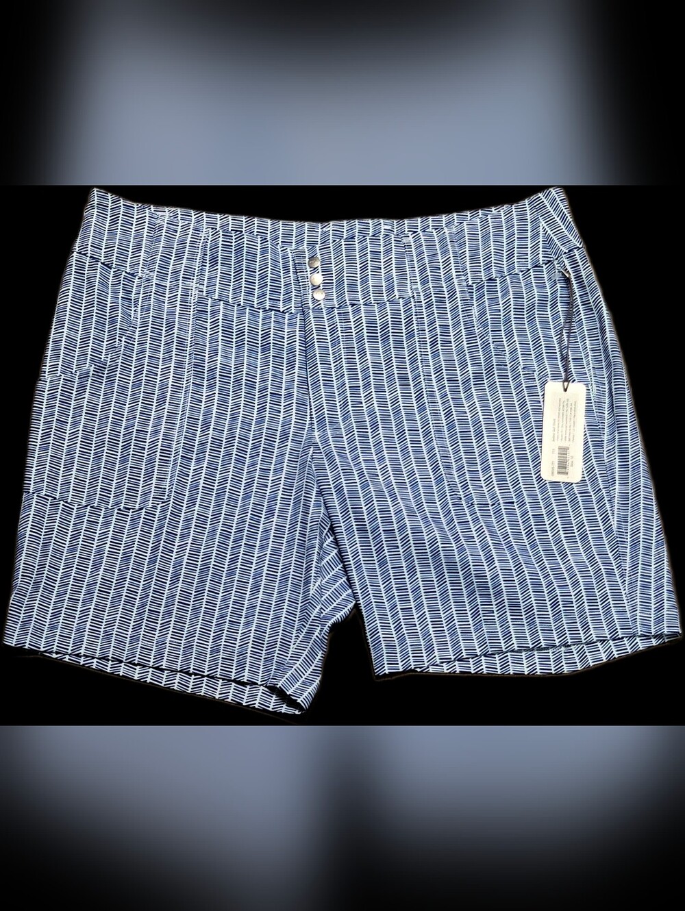 NWT! Jofit Belted Shorts. Navy & White Herringbone Pattern. Size 12. 7.5" Inseam